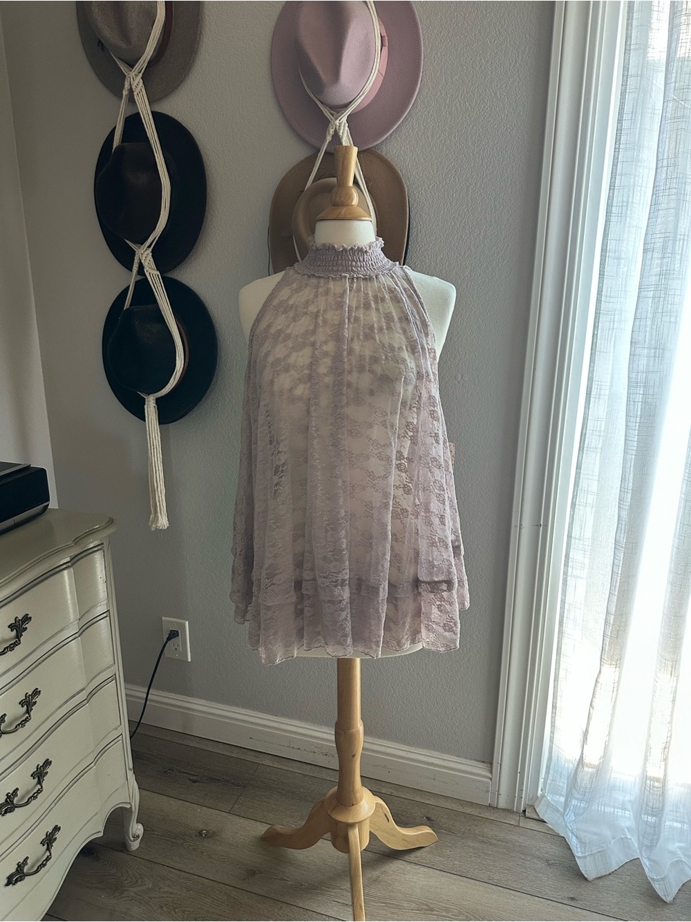 Free People Lavender Lace High Neck Tank Top